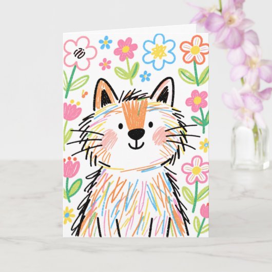 Krabbelkat Wenskaart Wit Kaart (Orchidee)