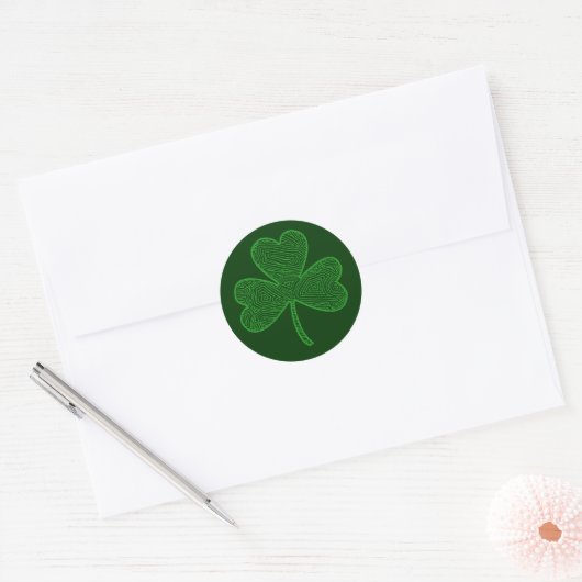 Krabbelprint Klaver Ronde Sticker (Envelop)