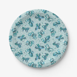Krabbeltje Vlinders - turquoise - patroon. Papieren Bordje