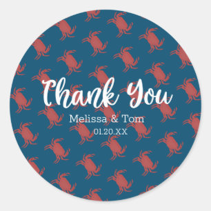 Krabben BBQ Kook Rood Blauw Patroon Trouw Bedankt Ronde Sticker
