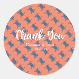 Krabben BBQ Kook Rood Blauw Patroon Trouw Bedankt Ronde Sticker