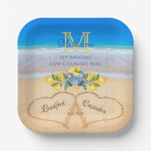 Krabben en Lemon Wedding Hearts in zand Papieren Bordje