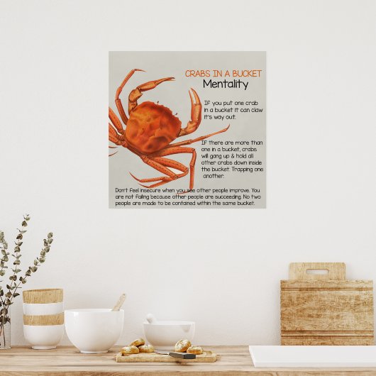 Krabben in een Bucket Square Poster Print (Keuken)