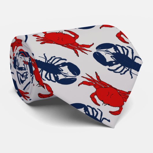 Krabben in Lobsters Light Grey Diagonal Print Stro Stropdas (Opgerold)