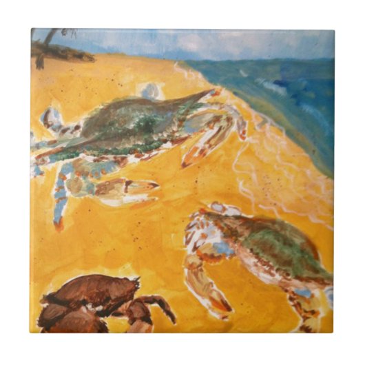 Krabben op het strand tegeltje (Voorkant)