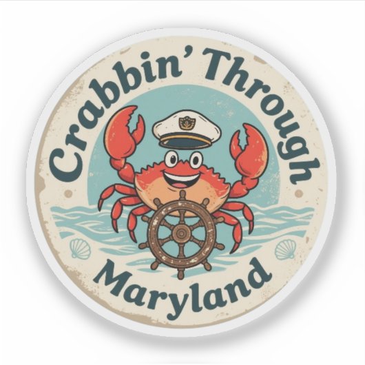 Krabben vangen in Maryland: Vintage kustkunst Sticker (Voorkant)