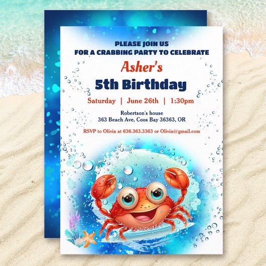 Krabbenbad 1e Verjaardagsfeestje Jongen aangepaste Kaart