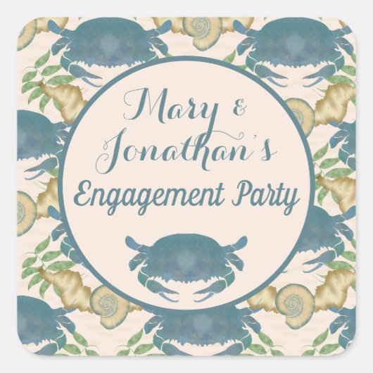 Krabbenfeest - Waterverf Blauwe Krabben, Betrokken Vierkante Sticker (Voorkant)