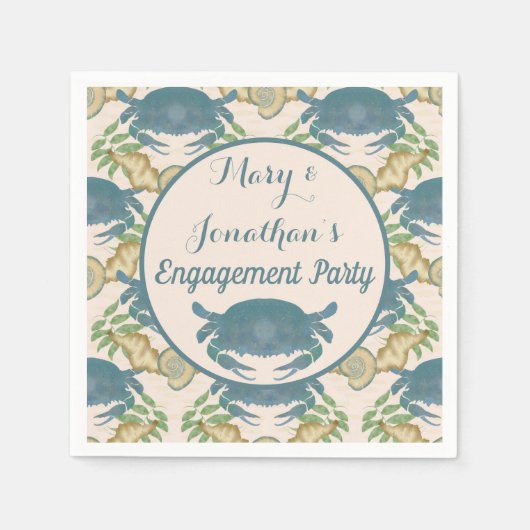 Krabbenfeest-Waterverf Blauwe Krabben, Verloving  Servet (Voorkant)