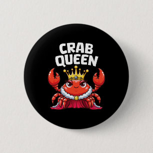 Krabbenkoningin Funny Zeevruchten Krab Dieren Jage Ronde Button 5,7 Cm