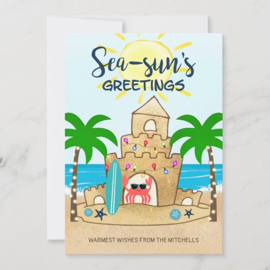 Krabbenslot | Tropische strandpalmboom Kerstmis Feestdagenkaart (Voorkant)