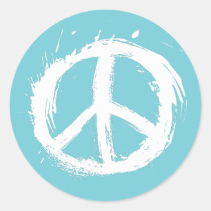 krabbly PEACE TEKEN op blauw Ronde Sticker