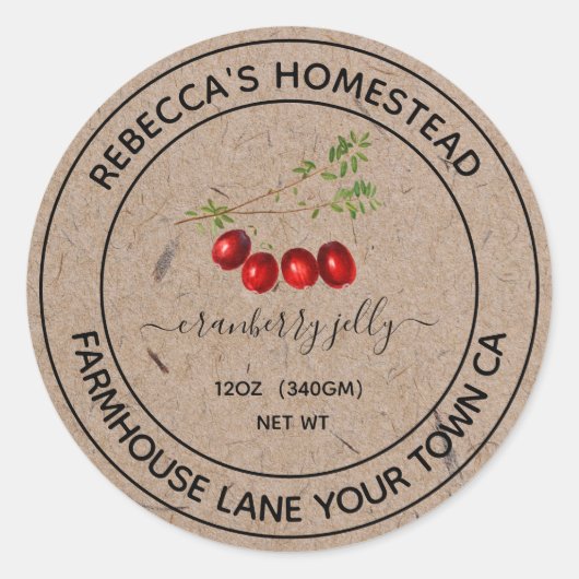 Kraberryjam Kraftpapier Potlabels Ronde Sticker (Voorkant)