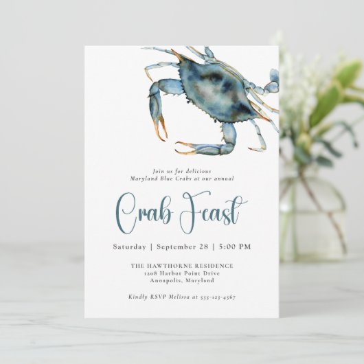 Krabfeest Waterverf Blauwe krab Kaart (Staand voorkant)