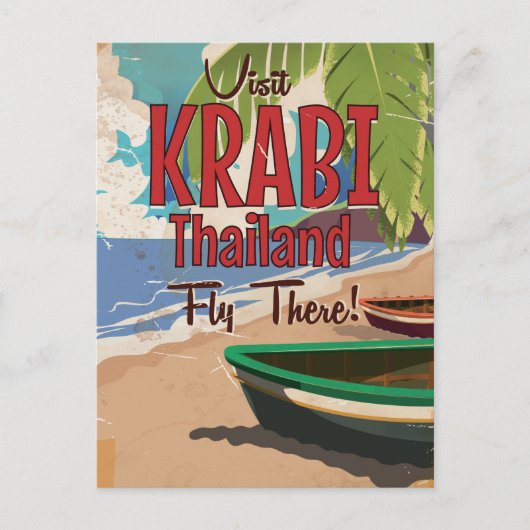 Krabi Beach Thailand vintage reisposter Briefkaart (Voorkant)