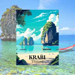 Krabi, Thailand strand illustratie Briefkaart