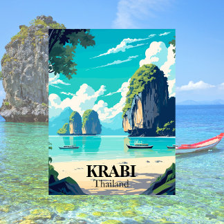Krabi, Thailand strand illustratie Briefkaart