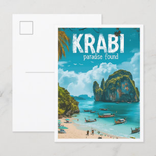 Krabi Thailand Vintage Kunst Reizen Illustratie Briefkaart