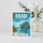 Krabi Thailand Vintage Kunst Reizen Illustratie Briefkaart (Staand voorkant)