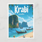 Krabi Thailand Vintage Kunst Reizen Illustratie Briefkaart (Voorkant)