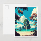 Krabi Thailand vintage reisillustratie Briefkaart (Voorkant / Achterkant)