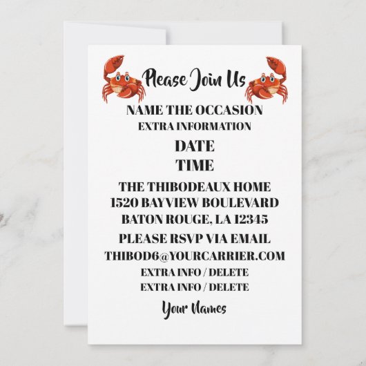 Krabkook / elke gelegenheid kaart (Achterkant)