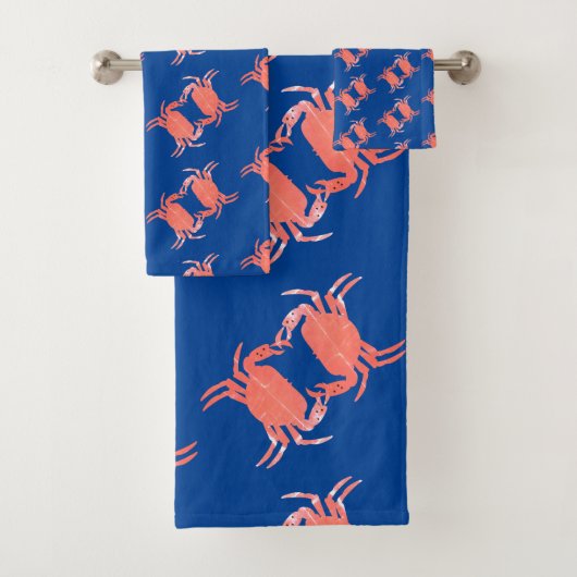 Krabpatroon Blauwe Douche Bad Handdoek (Insitu)