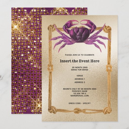 Krabtouw lijst magenta roze goud glitter nautisch kaart (Voorkant / Achterkant)