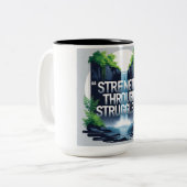 Kracht door strijd tweekleurige koffiemok (Voorkant links)