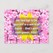 Kracht en Moed Zus Quotes | Bloemmotief Briefkaart (Voorkant)