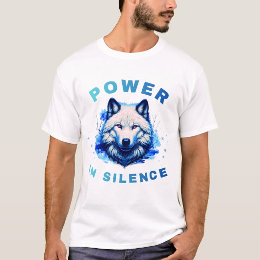 Kracht in Stille Wolf Blauwe Kunstontwerp T-shirt (Voorkant)