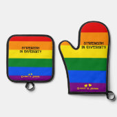 Kracht in verscheidenheid. LGBT Rainbow Flag Pride Ovenwant & Pannenlap Set (Voorkant)