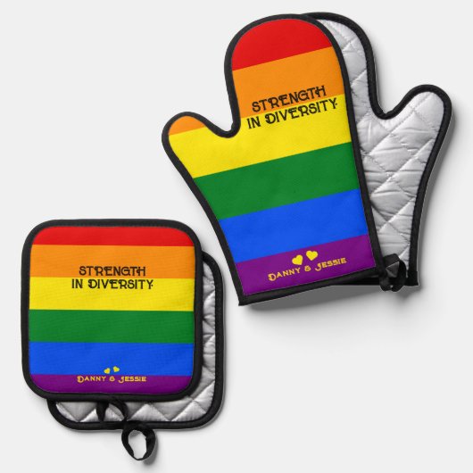 Kracht in verscheidenheid. LGBT Rainbow Flag Pride Ovenwant & Pannenlap Set (Voorkant / Achterkant)