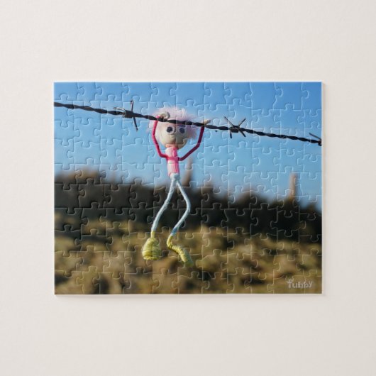 Kracht patser Fubby aan Prikkeldraad. Legpuzzel (Horizontaal)