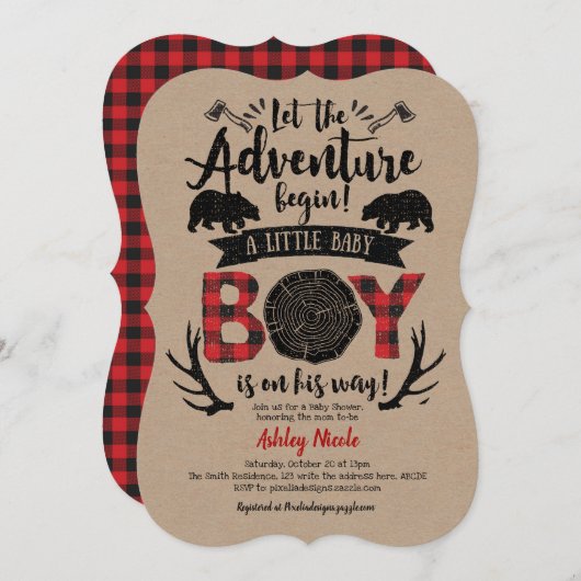 Kracht, Rustiek, Houthakker, Buffalo Plaid, Jongen Kaart (Voorkant / Achterkant)