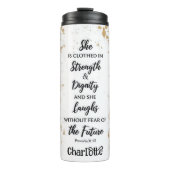 Kracht, Waardigheid, Onbevreesd, Spreuken 31.25 Thermosbeker (Voorkant)