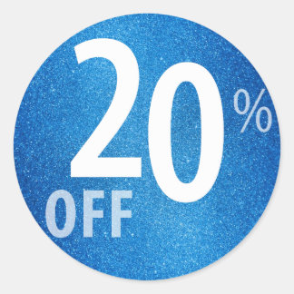 Krachtig 20% OFF SALE-teken | Blauwe glitter Ronde Sticker