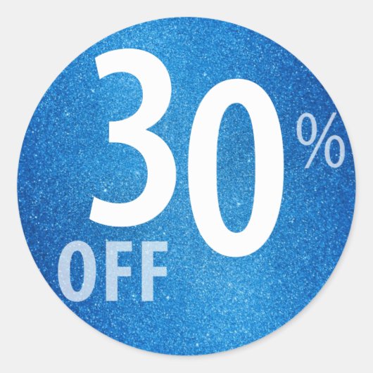 Krachtig 30% OFF SALE-teken | Blauwe glitter Ronde Sticker (Voorkant)