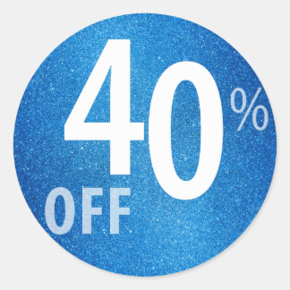 Krachtig 40% OFF SALE-teken | Blauwe glitter Ronde Sticker