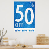 Krachtig 50% korting op verkoopsignaal | Blauw gli Poster (Keuken)