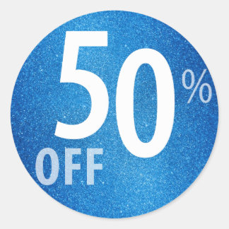 Krachtig 50% korting op verkoopsignaal | Blauw gli Ronde Sticker