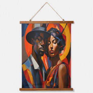 Krachtig Abstract Kubisme Koppelportret – Moderne Hangend Wandkleed