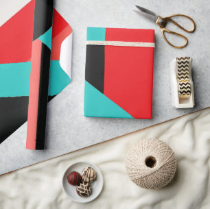 Krachtig abstract ontwerp in turquoise, rood, zwar cadeaupapier