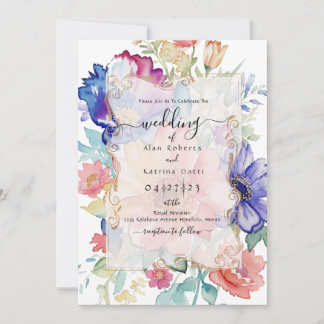 Krachtig Aquarel Elegant Bloemend Huwelijk Kaart