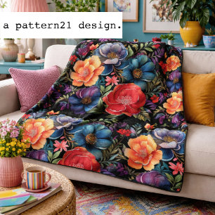 krachtig bloemenpatroon fleece deken