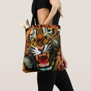 Krachtig brullende tijger kunstwerk Kordate wild Tote Bag