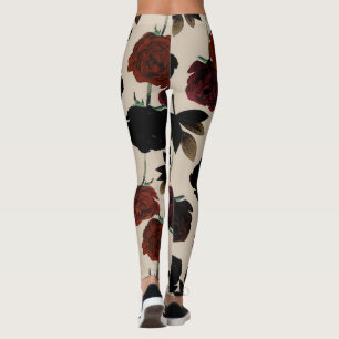 Krachtig donker bloemmotief Rood & Zwart Beige Bot Leggings
