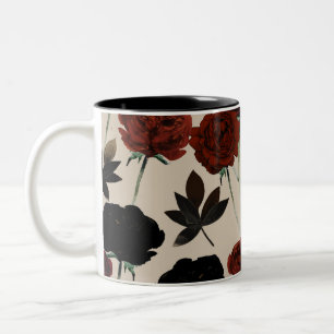 Krachtig donker bloemmotief Rood & Zwart Beige Bot Tweekleurige Koffiemok