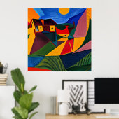 Krachtig dorpslandschapskunst poster (Thuiskantoor)