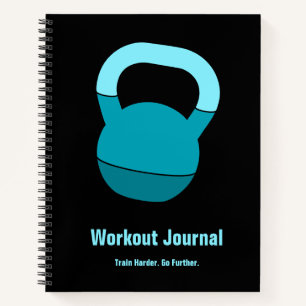 Krachtig Elektrisch-Blauw Zwart Logo Motto Workout Notitieboek